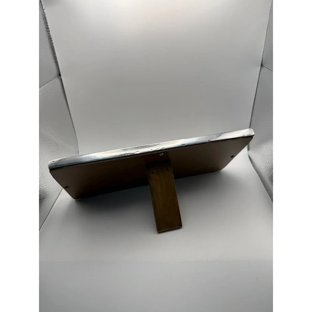 Vintage Silver Tone Metal Triple‎ Picture Frame Textured Border Tabletop Easel